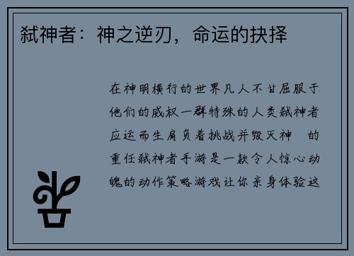 弑神者：神之逆刃，命运的抉择